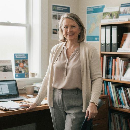 Professional woman presenting data on a transparent screen highlighting local insights and community trends.
